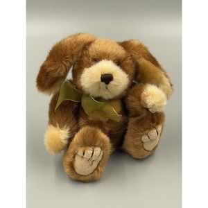MTY International 7” Brown Puppy Dog Or Bunny Rabbit Stuffed Animal Green Ribbon